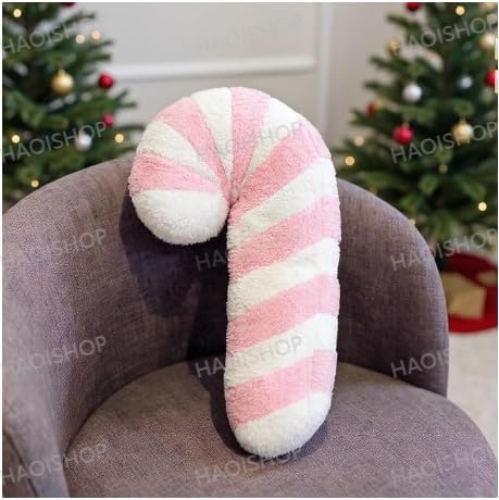 Christmas Candy Cane Plush Throw PillowCandy Throw Pillow Christmas Decorations Soft Fluffy Candy Cane Pillow Stuffed Lollipop Plush Pillows Gifts for Home Decor Sofa Cushion (17.71 inch)