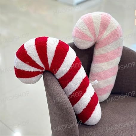Christmas Candy Cane Plush Throw PillowCandy Throw Pillow Christmas Decorations Soft Fluffy Candy Cane Pillow Stuffed Lollipop Plush Pillows Gifts for Home Decor Sofa Cushion (17.71 inch)
