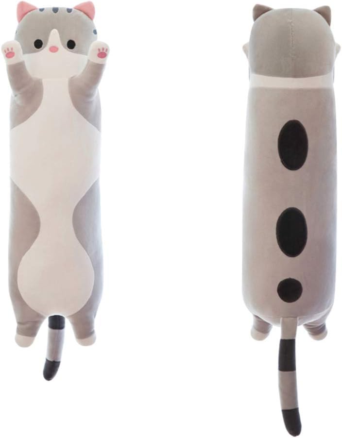 Shangman Long Cat Plush Pillow Stuffed Animal Toy Gift for Kids Grey 19.6in