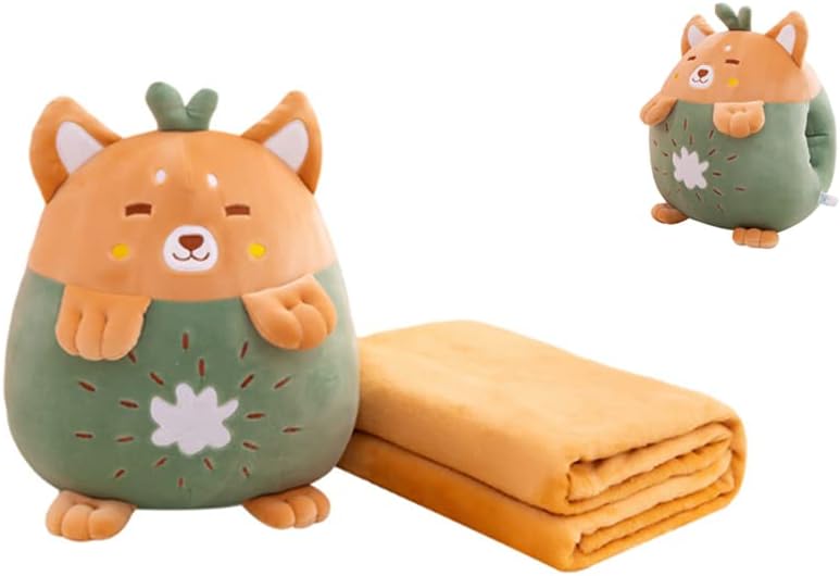 YUDONG 15" Kids Stuffed Animals Travel Blanket and Pillow Set,Cute Dog Plush Pillow with Hand Warmer Design,Perfect for Travel, Camping, Home and Office.