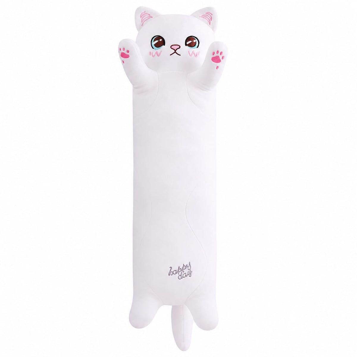 Cat Soft Plush Pillow Cute Cat Plush, Long Stuffed Cat Toy Kitten Gift for Kids Girlfriend(50CM,White)