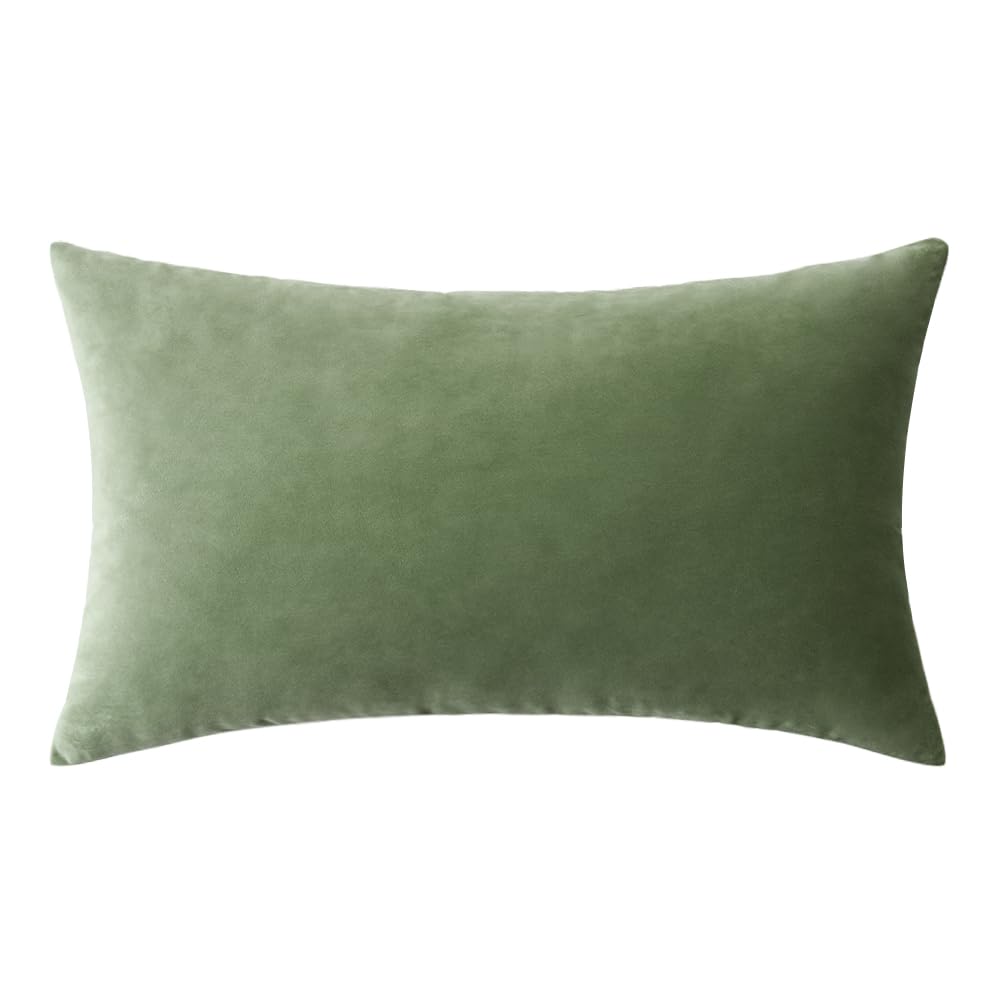 MIULEE 12x20 Inch Lumbar Velvet Christmas Throw Pillow Cover Army Green