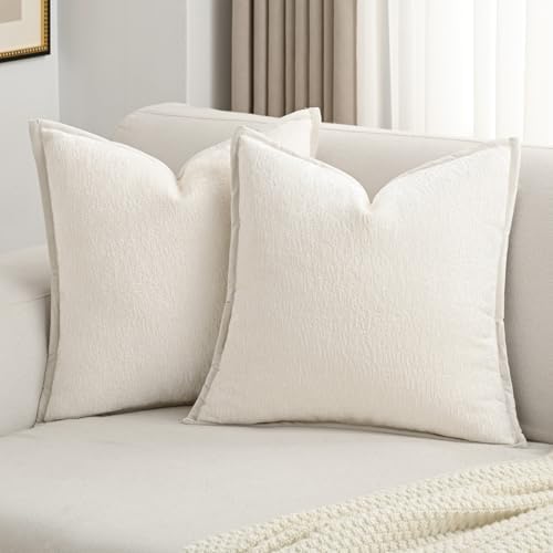 FUTEI Pack of 2 Chenille Soft Throw Pillow Covers 18x18 Inch, Hot Pink