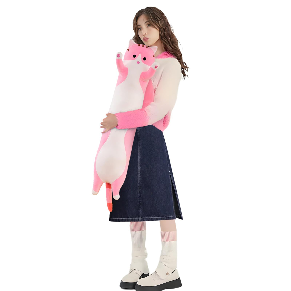 Shangman Long Cat Plush Pillow Stuffed Animal Toy Gift for Kids Grey 19.6in