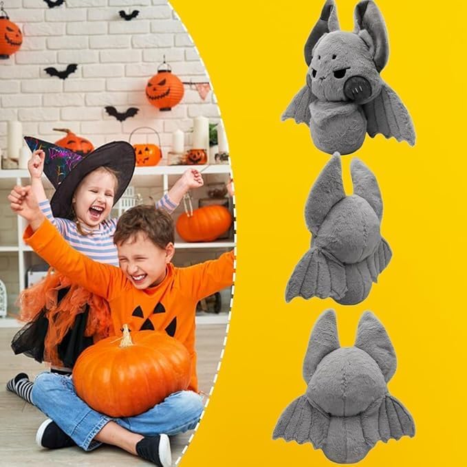 Cuddly Gray Bat Plush Pillow Gothic Furry Bat Stuffed Gifts/13.7''