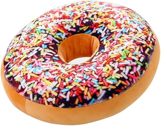 15.7" 3D Sprinkle Donut Throw Pillow Soft Round Donut Pillow Plush Stuffed Doughnut Cake Cushion Food Stuffed Throw Pillow for Home Decor Kids Gift (Brown)
