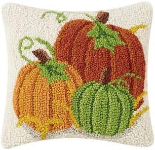 Peking Handicraft 31TG533C10SQ Pumpkin Batch Hook Pillow, Poly Filled 10-inch Length, Wool and Cotton
