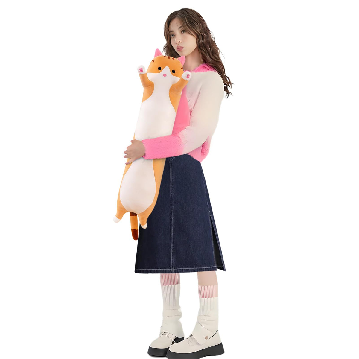 Shangman Long Cat Plush Pillow Stuffed Animal Toy Gift for Kids Grey 19.6in