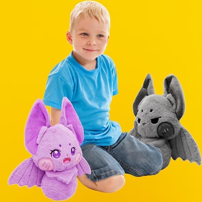 Cuddly Gray Bat Plush Pillow Gothic Furry Bat Stuffed Gifts/13.7''