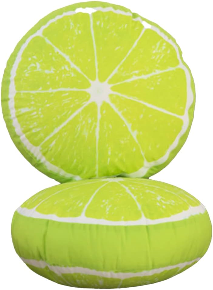 Fruit Pillow Creative Home Sofa Tatami Pillow Watermelon Futon Shaped Round Cushion Pillow(Green Lemon,35cm)