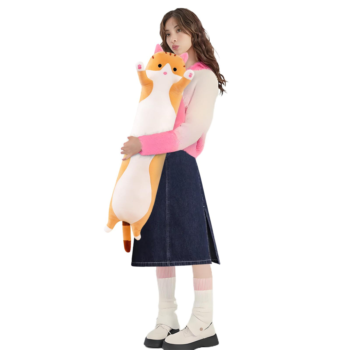 Shangman Long Cat Plush Pillow Stuffed Animal Toy Gift for Kids Grey 19.6in
