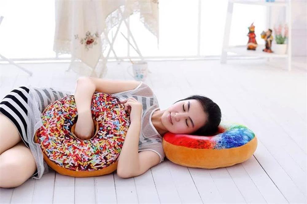 15.7" 3D Sprinkle Donut Throw Pillow Soft Round Donut Pillow Plush Stuffed Doughnut Cake Cushion Food Stuffed Throw Pillow for Home Decor Kids Gift (Brown)