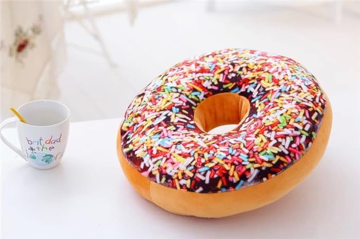 15.7" 3D Sprinkle Donut Throw Pillow Soft Round Donut Pillow Plush Stuffed Doughnut Cake Cushion Food Stuffed Throw Pillow for Home Decor Kids Gift (Brown)