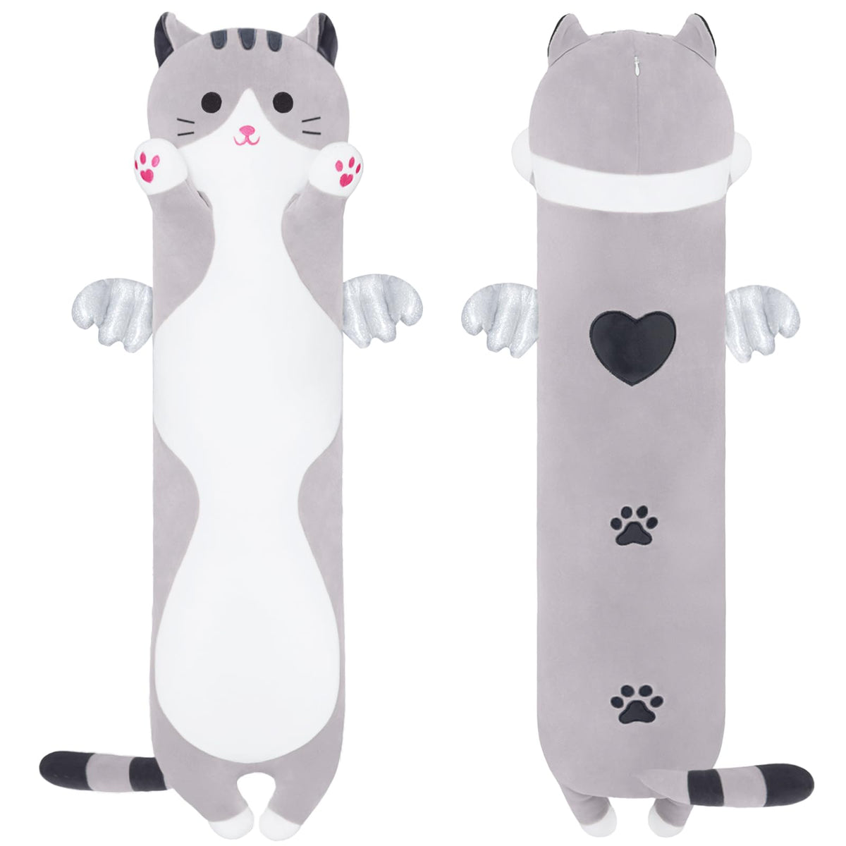 Cat Soft Plush Pillow Cute Cat Plush, Long Stuffed Cat Toy Kitten Gift for Kids Girlfriend(50CM,White)
