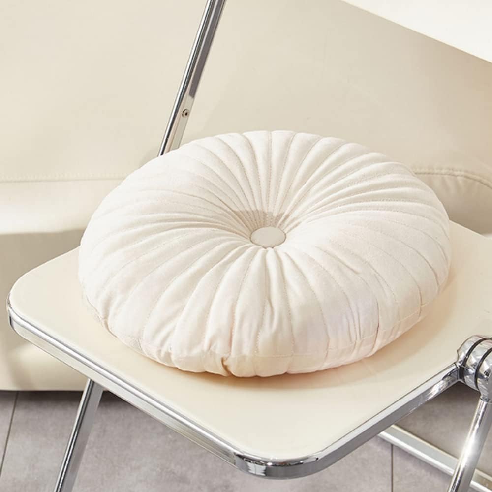 NatureMan Round Throw Pillow, Velvet Decoration Small Throw Pillow, Pumpkin Throw Pillow Cushion Suitable for Living Room Sofa Bed Floor 13.7 inches (Cream)