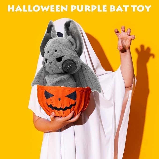 Cuddly Gray Bat Plush Pillow Gothic Furry Bat Stuffed Gifts/13.7''
