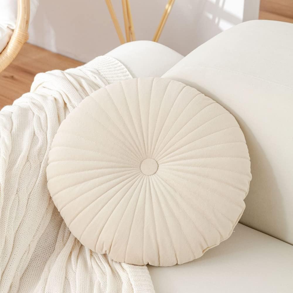 NatureMan Round Throw Pillow, Velvet Decoration Small Throw Pillow, Pumpkin Throw Pillow Cushion Suitable for Living Room Sofa Bed Floor 13.7 inches (Cream)
