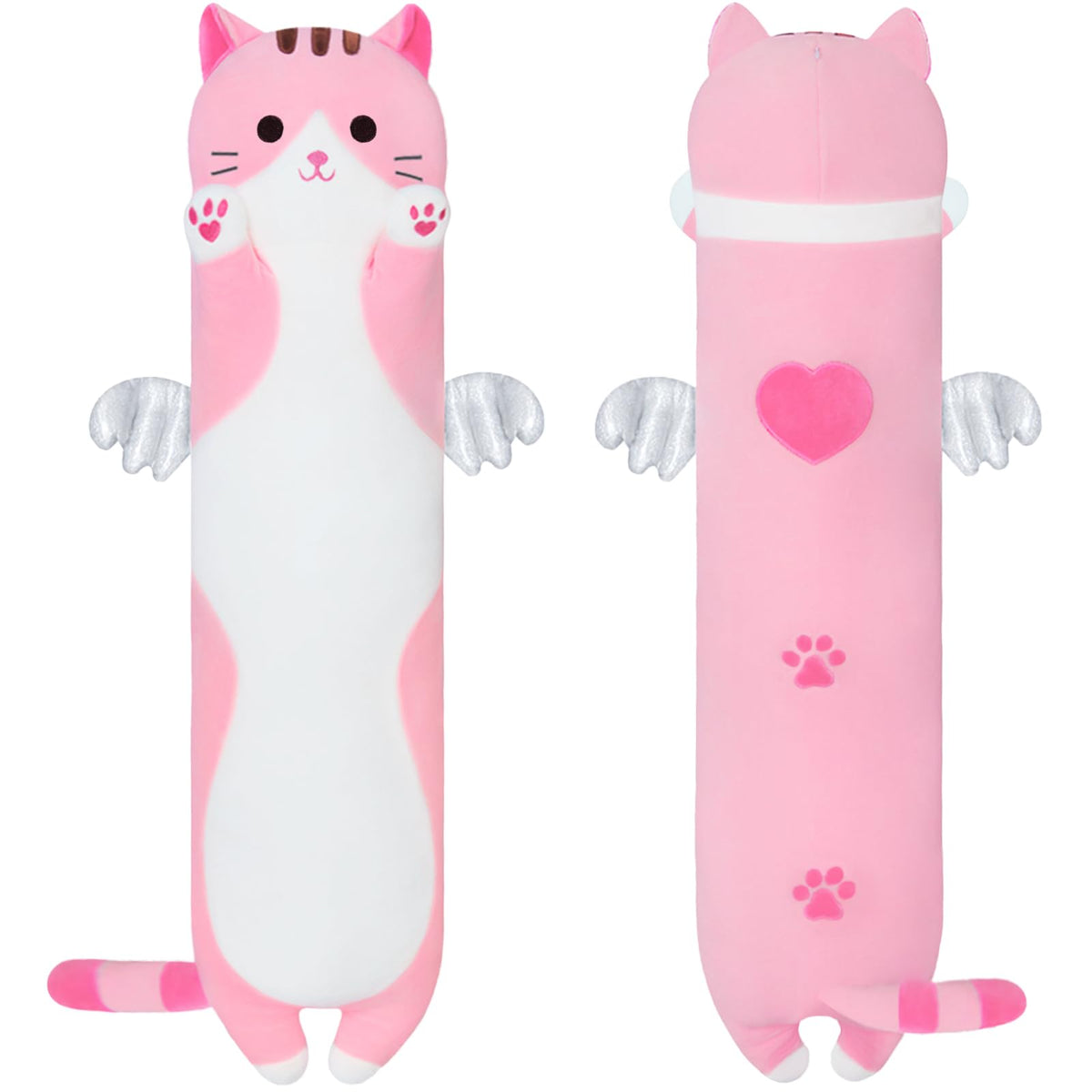 Cat Soft Plush Pillow Cute Cat Plush, Long Stuffed Cat Toy Kitten Gift for Kids Girlfriend(50CM,White)