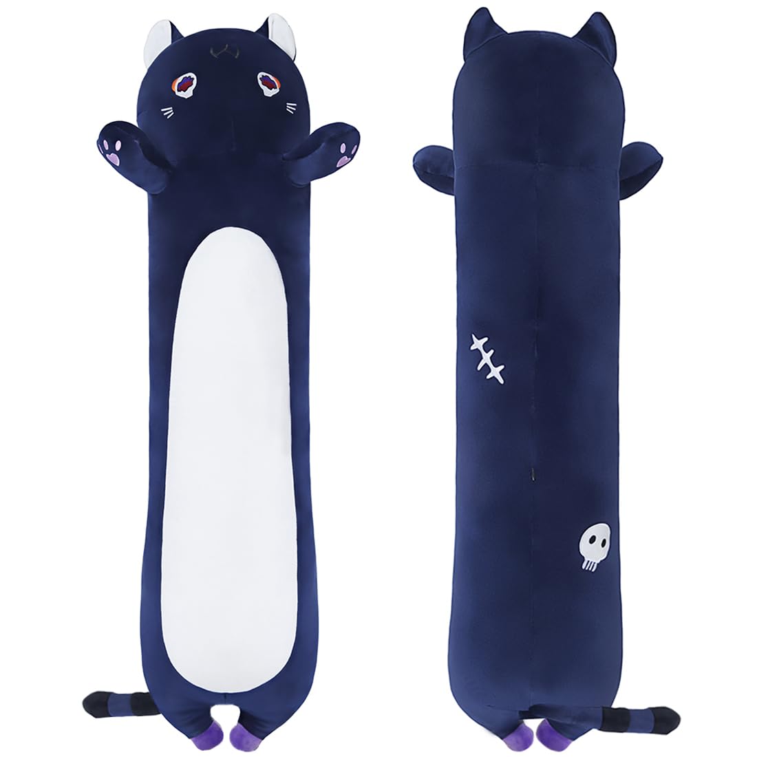 Cat Soft Plush Pillow Cute Cat Plush, Long Stuffed Cat Toy Kitten Gift for Kids Girlfriend(50CM,White)