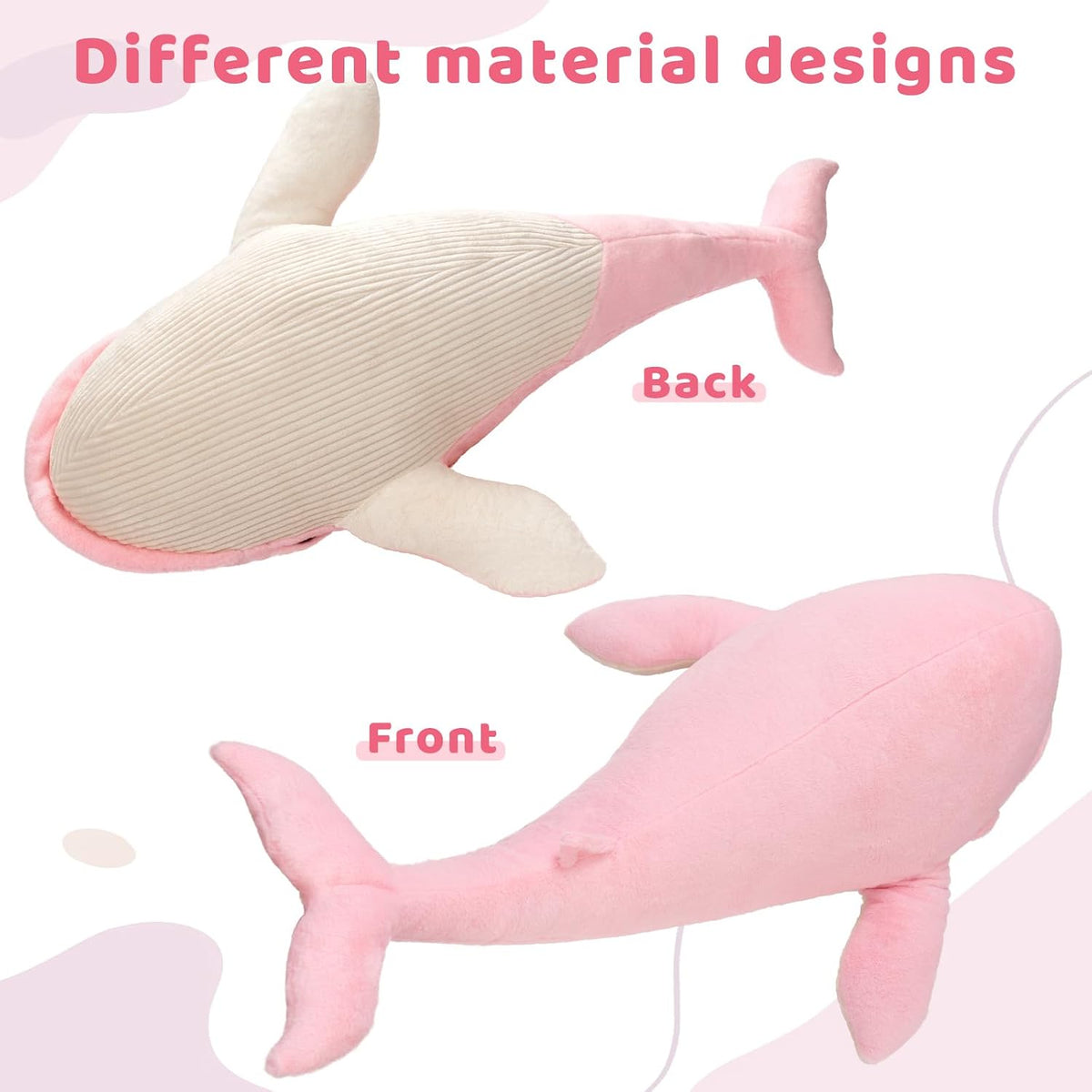 Tezituor 43" Pink Whale Stuffed Animal, Giant Whale Plush Pillow for Girls
