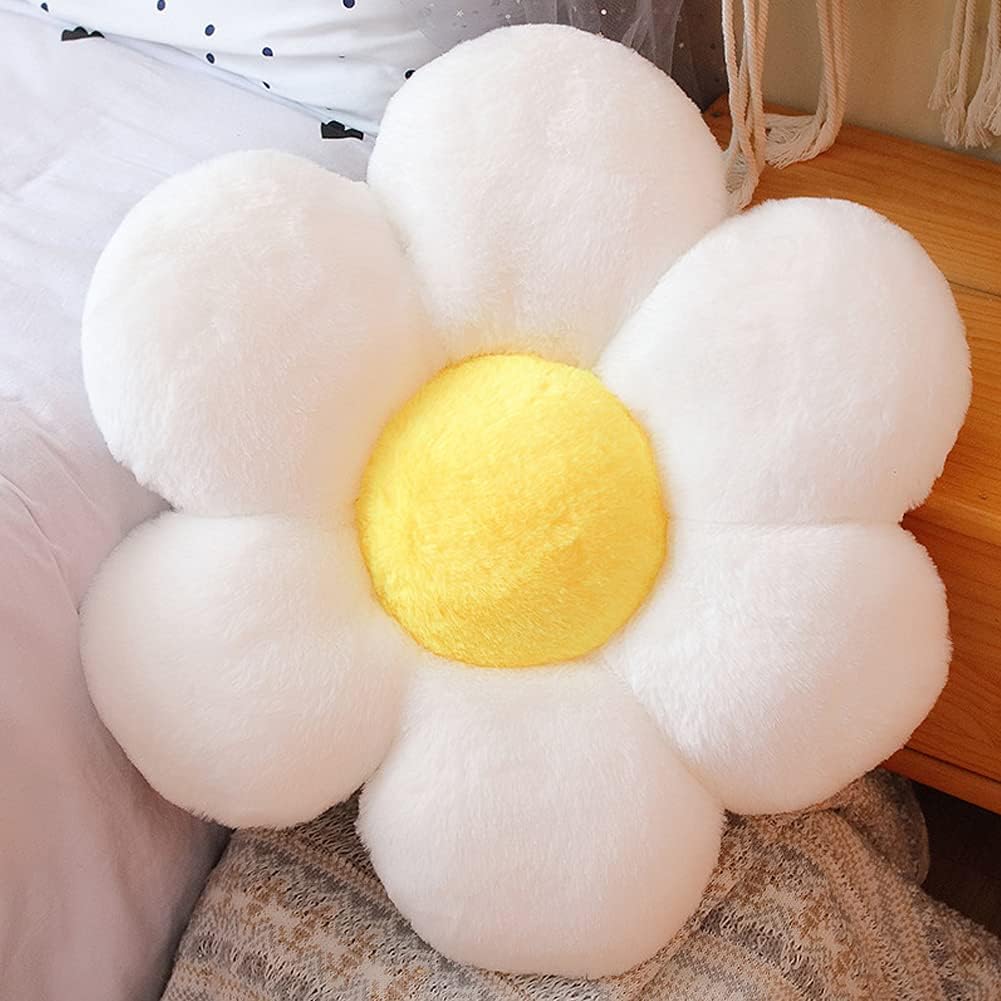 lannery Flower Plush Throw Pillows, Flower Floor Pillow Seating Cushion Toy for Reading, Room, Watching TV (11.8", White-2)