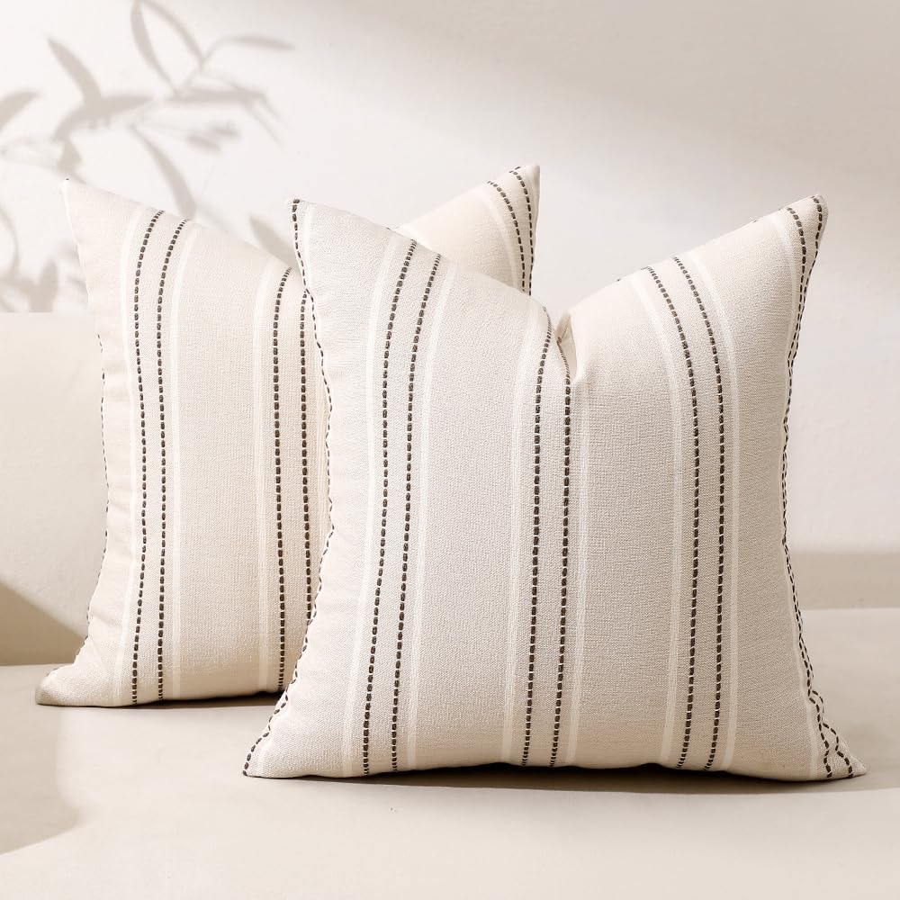Hckot Sage Green Throw Pillow Covers 20x20 Set of 2 Striped Pillow Covers