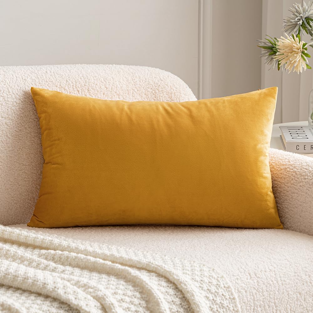 MIULEE 12x20 Inch Lumbar Velvet Christmas Throw Pillow Cover Army Green
