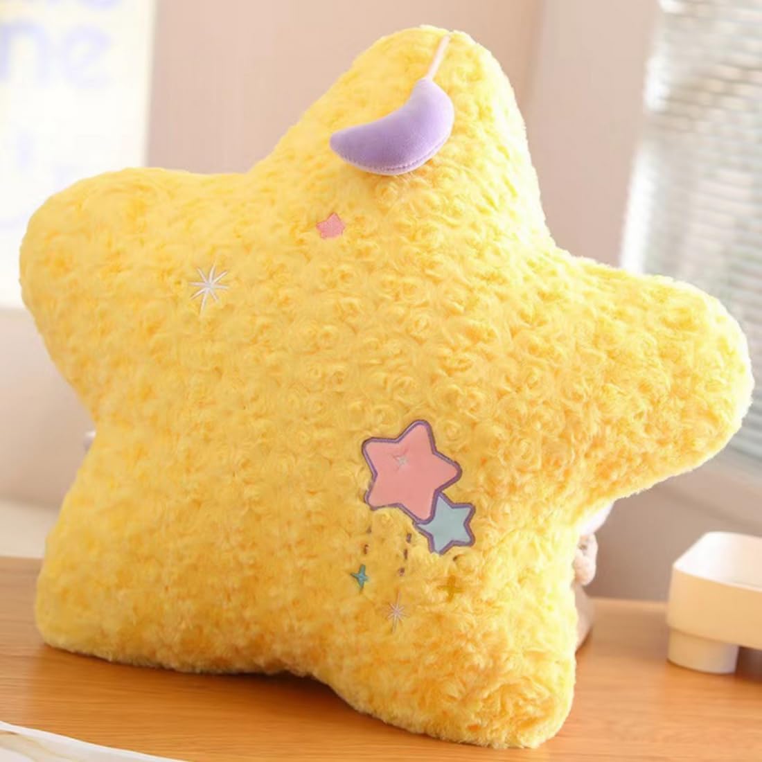 Star/Moon Pillows，20" Decorative Star Shaped Throw Pillow，Soft Bedside Sofa Pillows，for Home Decoration as Birthday (Pink Moon)
