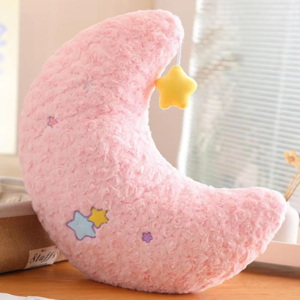 Star/Moon Pillows，20" Decorative Star Shaped Throw Pillow，Soft Bedside Sofa Pillows，for Home Decoration as Birthday (Pink Moon)