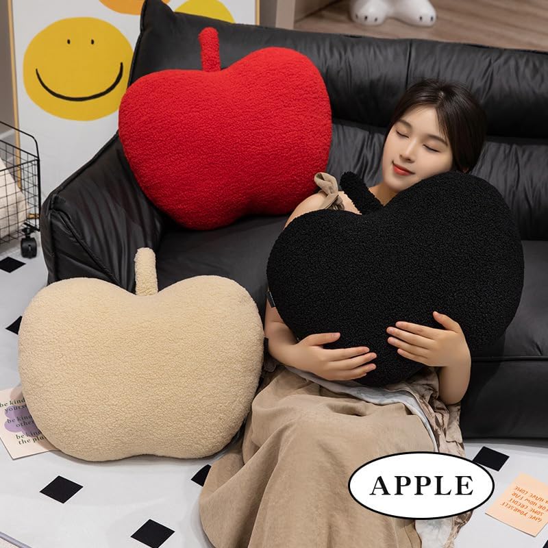 Cute Apple Shaped Pillow,3D Red Apple Plush Cushion Christmas Eve Throw Pillow,Fruit Throw Pillow Cute Red Apple Shaped Fun Home Decor of Fruit Themed Shaped Cushions (Black)