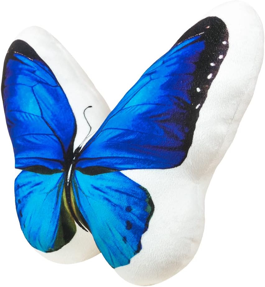 JWH 3D Butterfly Pillow Decorative Plush Throw Pillow Colorful Animal Print Cushion with PP Cotton Filling for Bed Couch Living Room Bedroom Farmhouse 13x15 Inch Blue