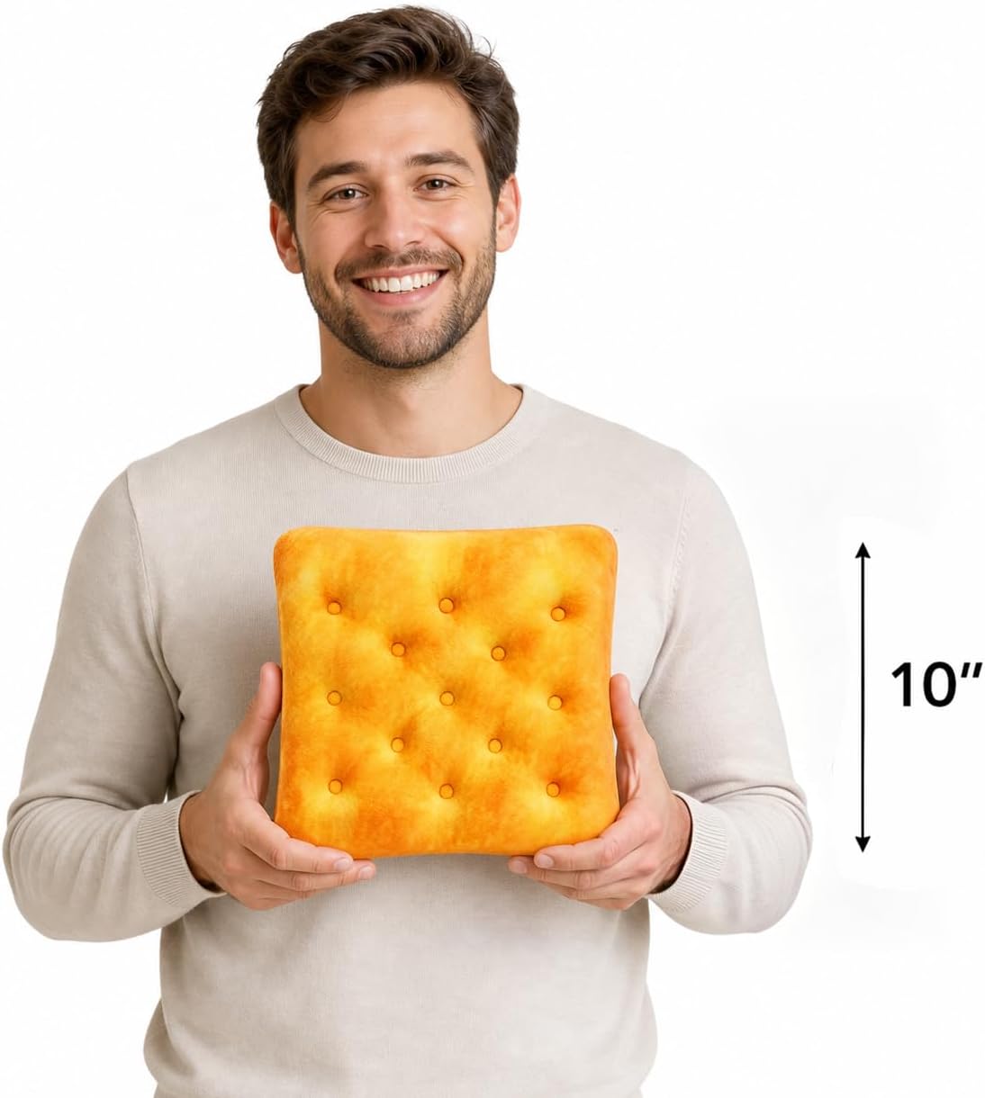 Cheese Cracker Plush Toy, 10 Inch Soft Funny Food Plushie Pillow, Cute Cuddly Sandwich Crackers Snack Decor Gift for Kids and Adults