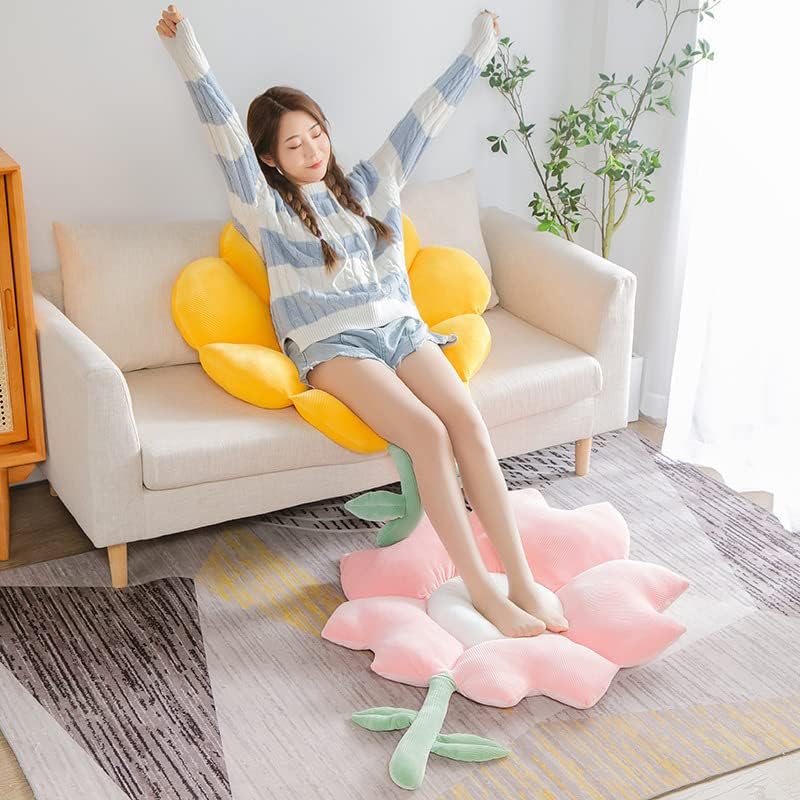 Flower Cushion, Floor Pillow Seating Throw Pillow, Daisy Maple Leaf Plush Toy, Chair Home Bedroom Shop Office Studio Restaurant Decor Indoor and Outdoor (Daisy-Yellow)