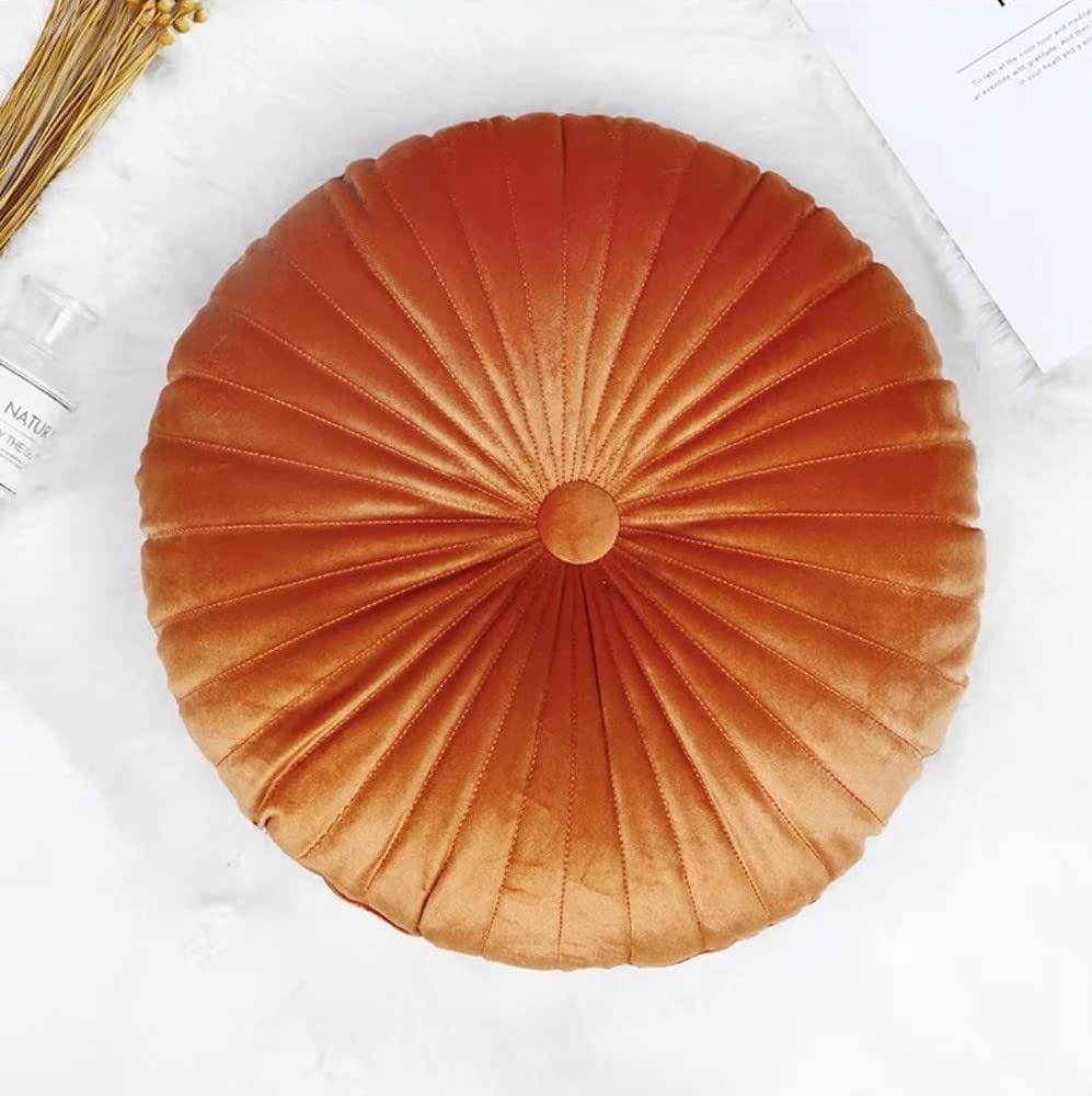 NatureMan Round Throw Pillow, Velvet Decoration Small Throw Pillow, Pumpkin Throw Pillow Cushion Suitable for Living Room Sofa Bed Floor 13.7 inches (Cream)
