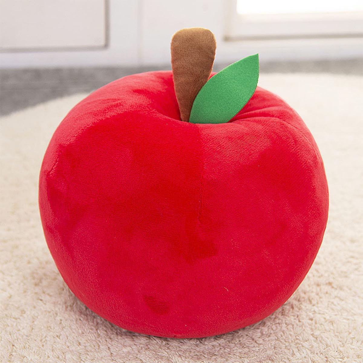 Simulation Apple Pillow Decorative Apple Shaped Throw Pillow for Couch, Sofa, Bed Soft Fruit Plush Pillows Floor Cushion for Home Decor, Living Room, Bedroom, Office (Red, 7.87inch)