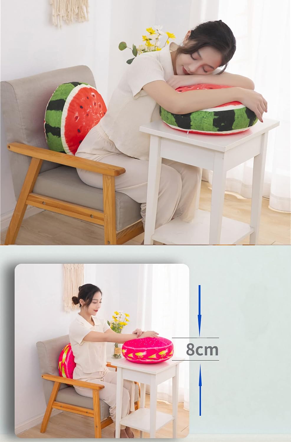 Fruit Pillow Creative Home Sofa Tatami Pillow Watermelon Futon Shaped Round Cushion Pillow(Green Lemon,35cm)