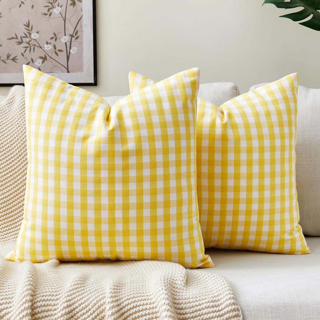 Farmhouse Brown Gingham Checkered Plaid Throw Pillow Covers 20x20 Set of 2