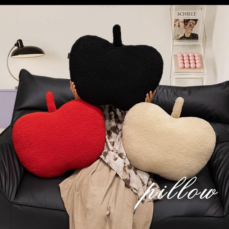 Cute Apple Shaped Pillow,3D Red Apple Plush Cushion Christmas Eve Throw Pillow,Fruit Throw Pillow Cute Red Apple Shaped Fun Home Decor of Fruit Themed Shaped Cushions (Black)