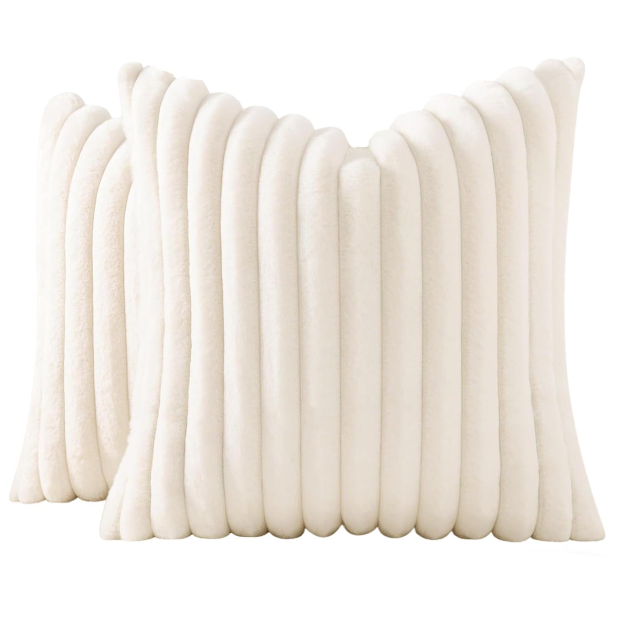 JOJUSIS Faux Fur Plush Throw Pillow Covers, Beige, 24 x 24-Inch