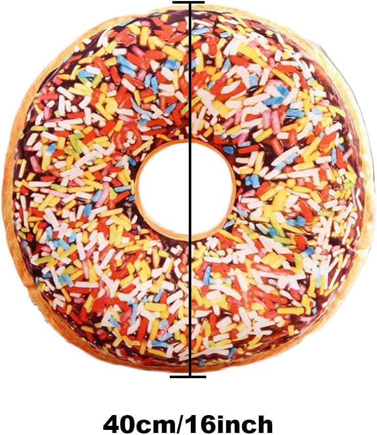 15.7" 3D Sprinkle Donut Throw Pillow Soft Round Donut Pillow Plush Stuffed Doughnut Cake Cushion Food Stuffed Throw Pillow for Home Decor Kids Gift (Brown)