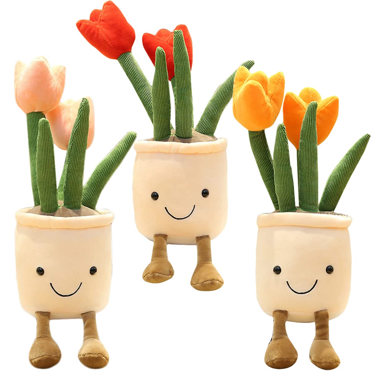 3pcs Succulents Plush Toy, Cute Succulents Plushies, Stuffed Potted Plants Plush Doll, Soft Plush Succulent Gifts for Kids Boys (Pink+White+Blue)