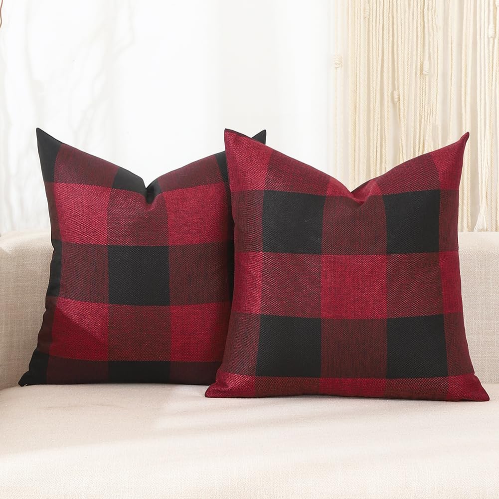 Brown Plaid Farmhouse Checkered Throw Pillow Cover 20x20 for Bed Couch Sofa