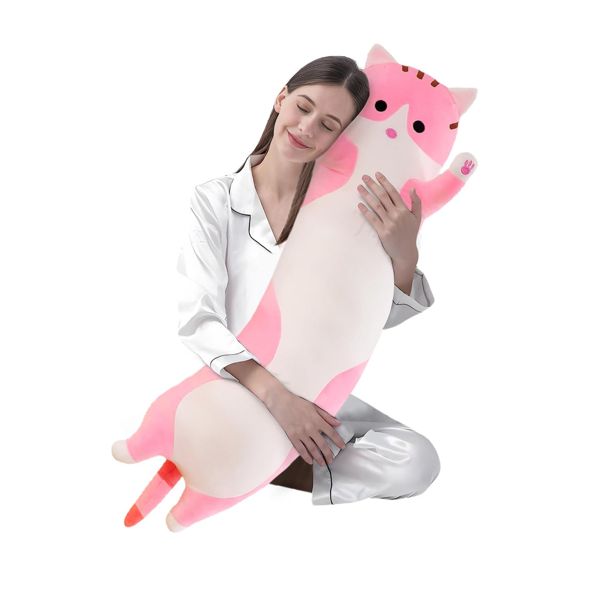 Shangman Long Cat Plush Pillow Stuffed Animal Toy Gift for Kids Grey 19.6in