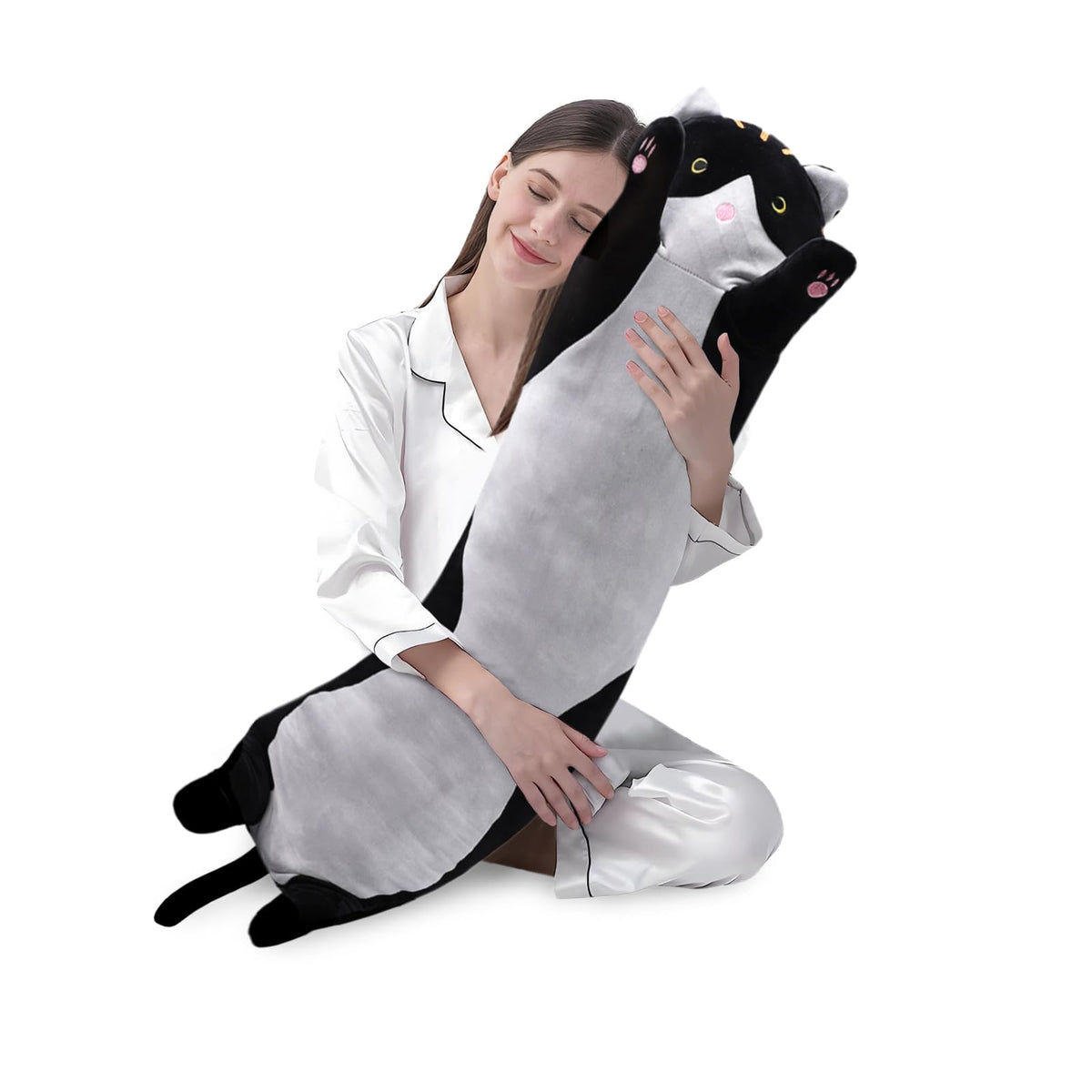 Shangman Long Cat Plush Pillow Stuffed Animal Toy Gift for Kids Grey 19.6in