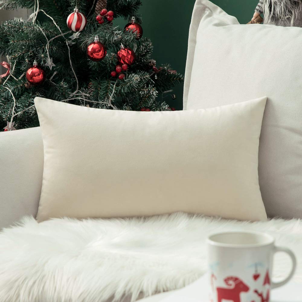 MIULEE 12x20 Inch Lumbar Velvet Christmas Throw Pillow Cover Army Green