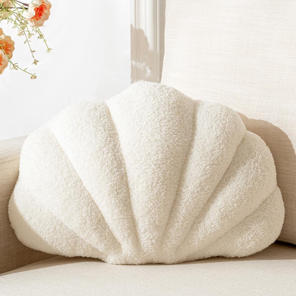 XIAIJIA White Seashell Throw Pillows, Shell Shaped Pillow, 13x10 Inch