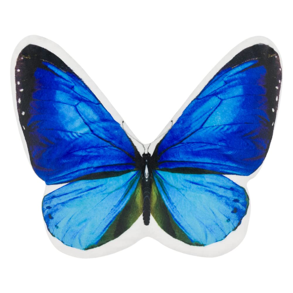 JWH 3D Butterfly Pillow Decorative Plush Throw Pillow Colorful Animal Print Cushion with PP Cotton Filling for Bed Couch Living Room Bedroom Farmhouse 13x15 Inch Blue