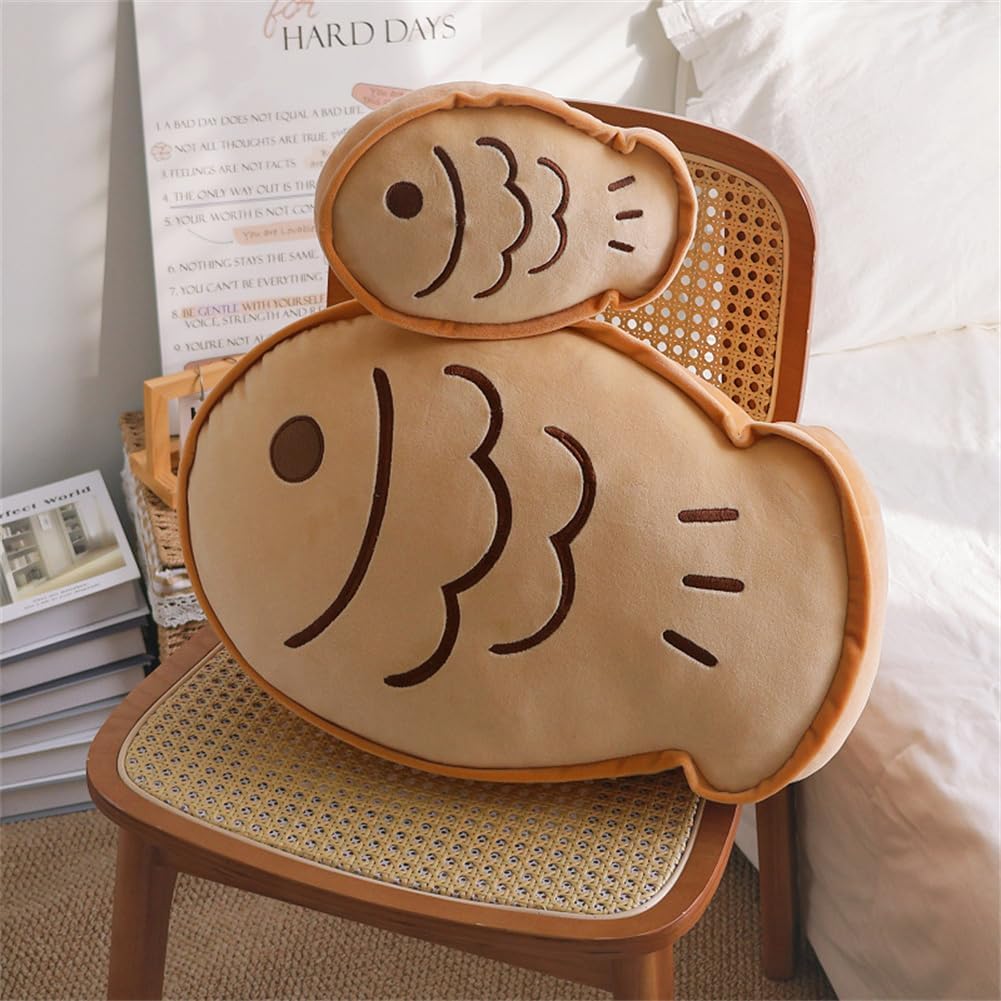 Cute Taiyaki Pillow - Fish Shaped Decorative Throw Pillow for Sofa & Couch, Soft Fish Cushion for Kids Room Decor, Fun Animal Food Pillow for Home Office Dorm Car, Gift Idea (9.8 * 5.9inch)