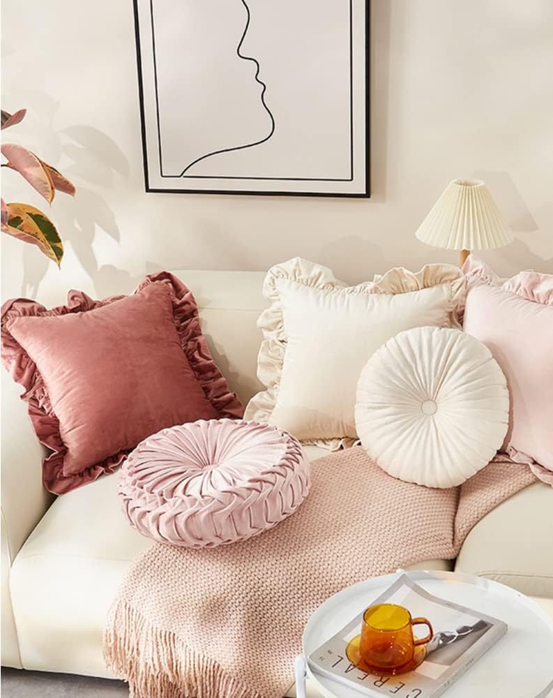 NatureMan Round Throw Pillow, Velvet Decoration Small Throw Pillow, Pumpkin Throw Pillow Cushion Suitable for Living Room Sofa Bed Floor 13.7 inches (Cream)