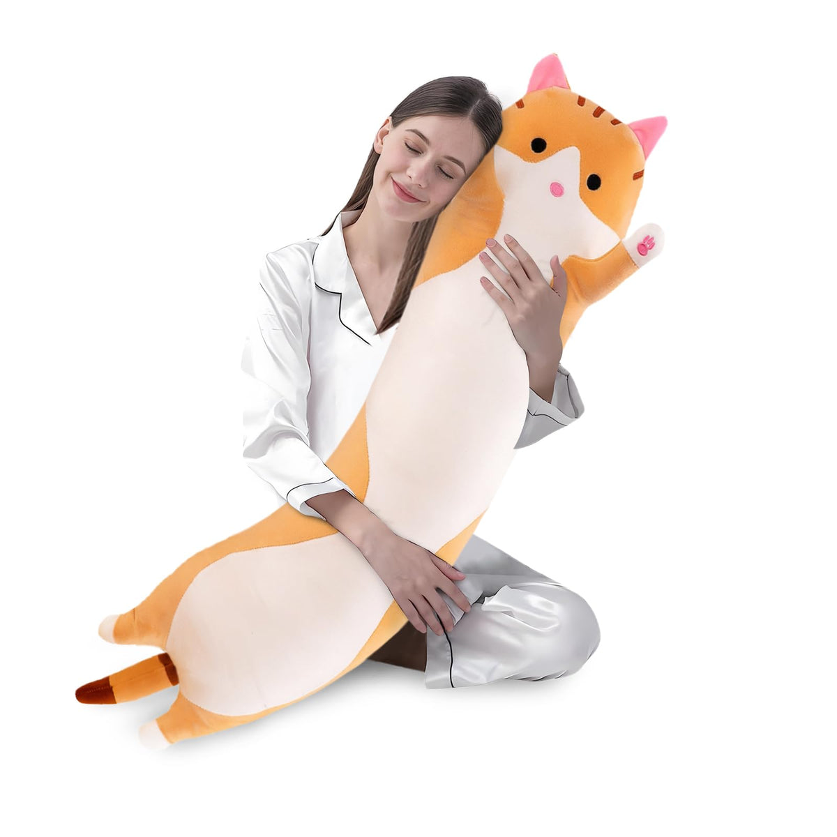Shangman Long Cat Plush Pillow Stuffed Animal Toy Gift for Kids Grey 19.6in